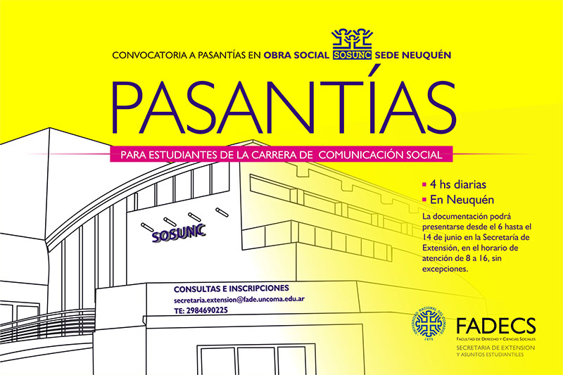 CONVOCATORIA A PASANTÍAS EN OBRA SOCIAL SOSUNC, SEDE NEUQUÉN